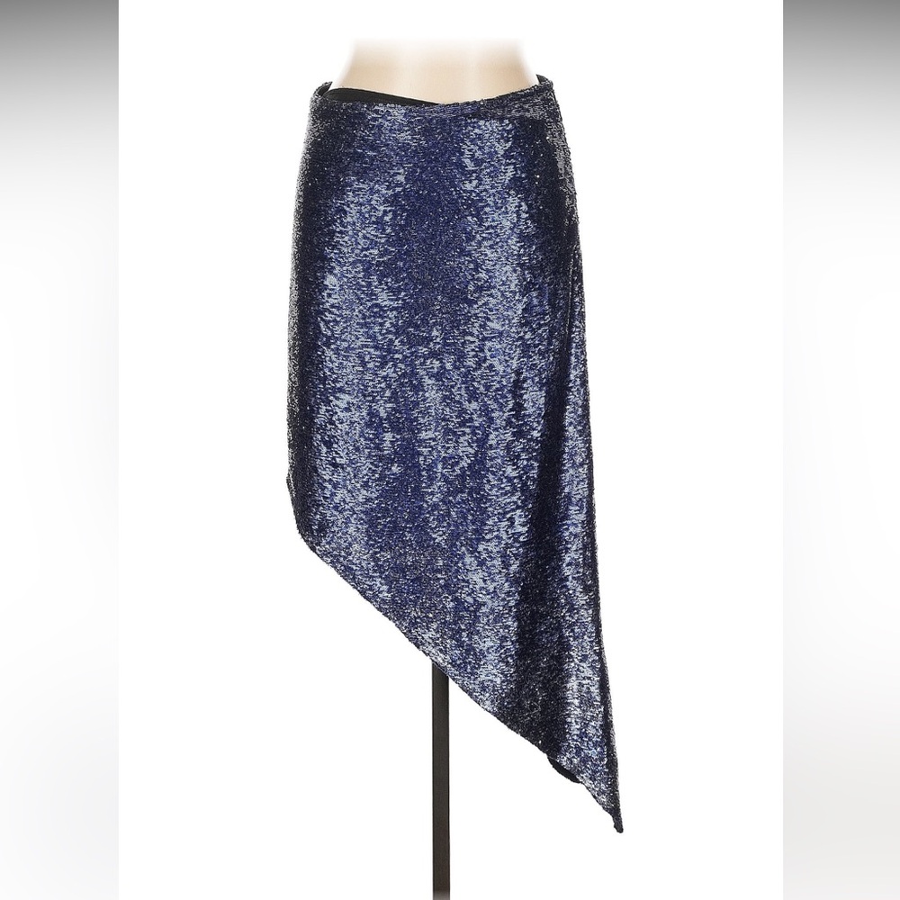 IRO Navy Sequin Asymmetrical Midi Skirt